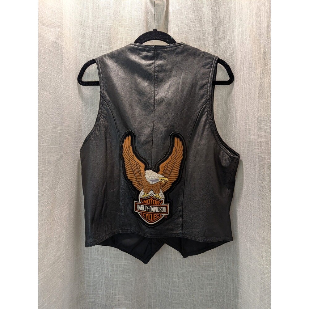 Wilsons Leather Open Road Harley Davidson Patch Black Leather MC Vest Medium